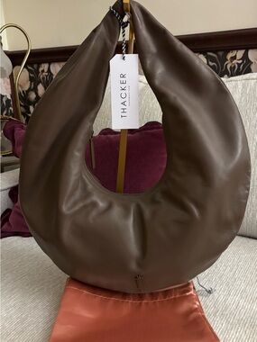Thacker Ceil Leather Hobo Bag Mushroom Brown Oversized Crescent NWT